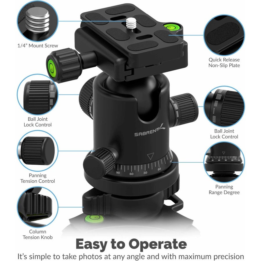 Sabrent 69 Inch Carbon Fiber Tripod With 360 Degree Camera Mount (TP-CF69)