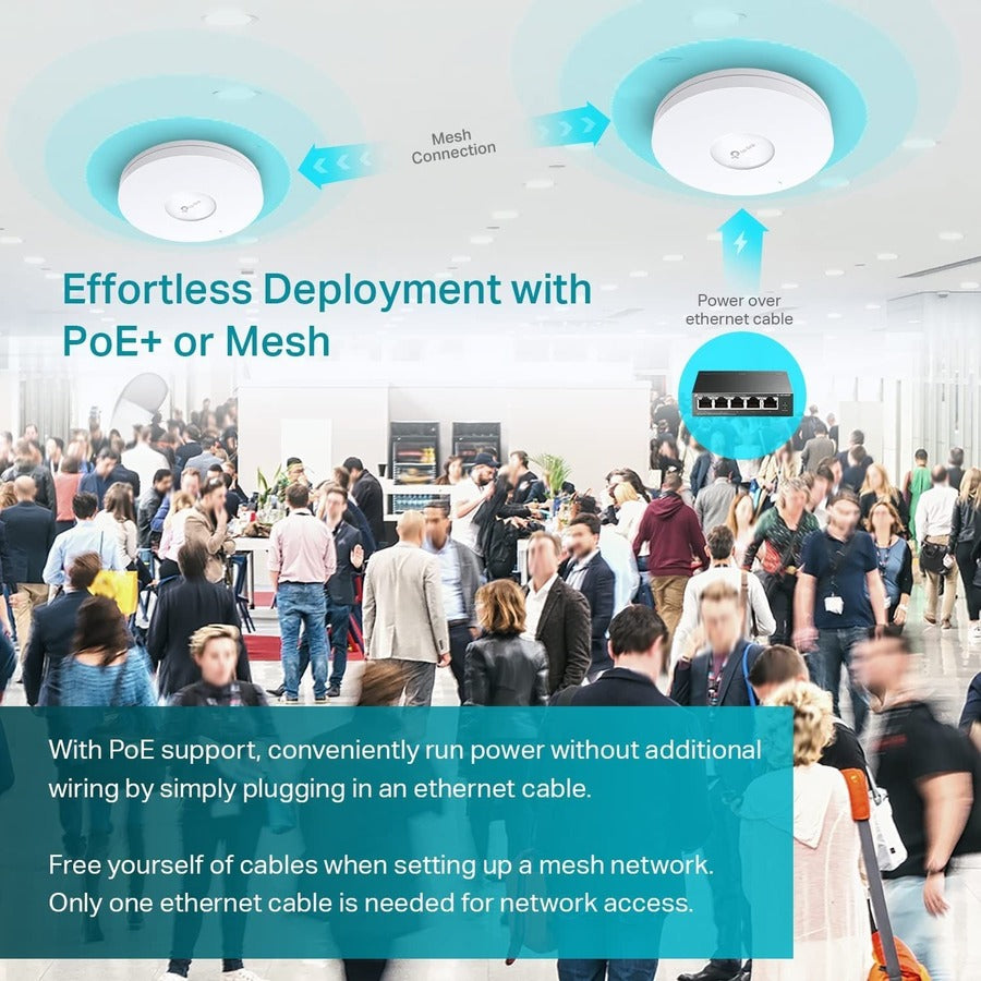 TP Omada AX3600 Ceiling WF6 AP, 2.5 Gigabit Ethernet, 2.89 lb, 5 GHz, AX3600 Wireless Dual Band Multi-Gigabit Ceiling Mount Access Point, WPA3-ENT, White