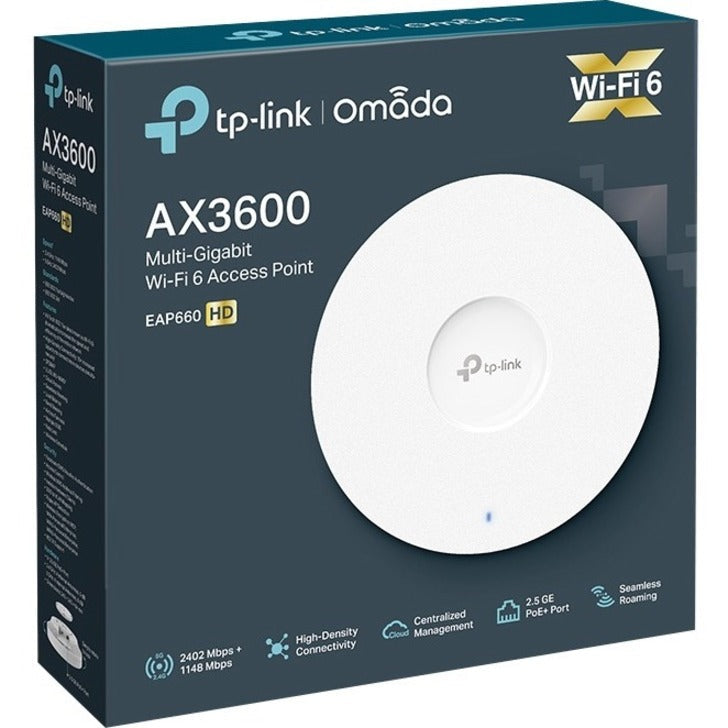 TP Omada AX3600 Ceiling WF6 AP, 2.5 Gigabit Ethernet, 2.89 lb, 5 GHz, AX3600 Wireless Dual Band Multi-Gigabit Ceiling Mount Access Point, WPA3-ENT, White