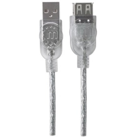 Manhattan Hi-Speed USB 2.0 A Male to A Female Extension Cable, 15', Translucent Silver