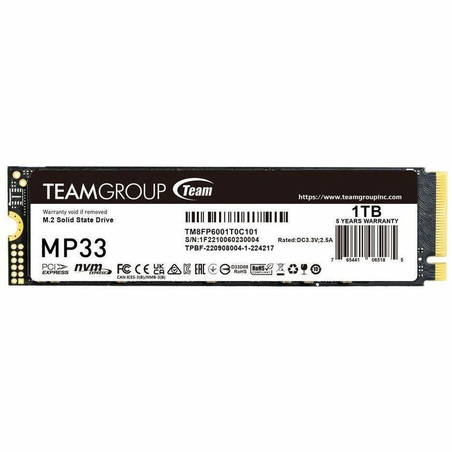 Team MP33 1 TB Solid State Drive - M.2 2280 Internal - PCI Express NVMe (PCI Express NVMe 3.0 x4) - Blue, Black