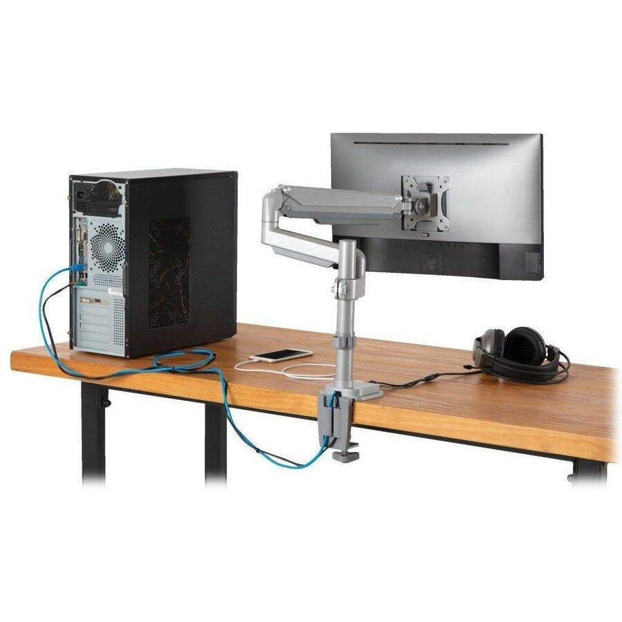 Eaton Tripp Lite Series Single-Display Gas Spring-Arm Desktop Clamp or Grommet for 13" to 34" Displays - USB and Audio Ports, Aluminum