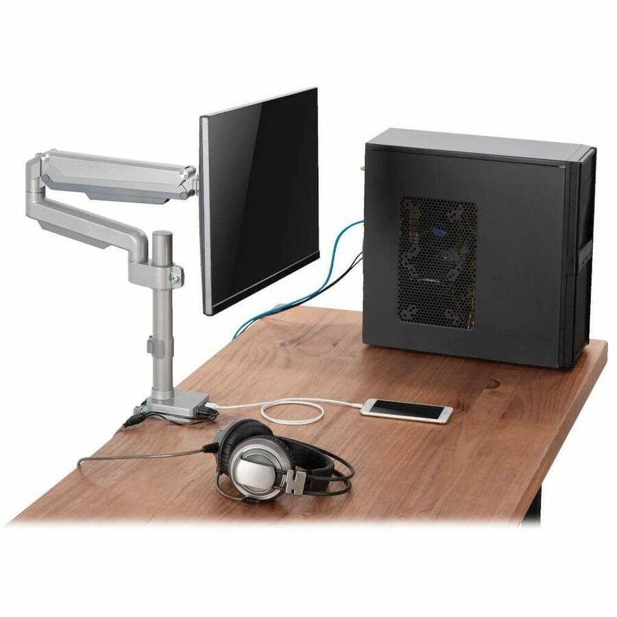 Eaton Tripp Lite Series Single-Display Gas Spring-Arm Desktop Clamp or Grommet for 13" to 34" Displays - USB and Audio Ports, Aluminum