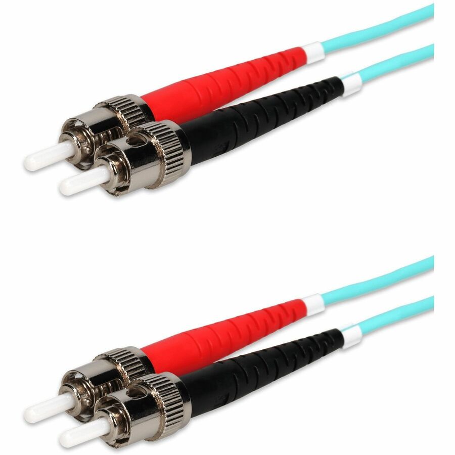 AddOn 100m ST to ST Aqua OM4 Duplex LSZH Fiber Patch Cable