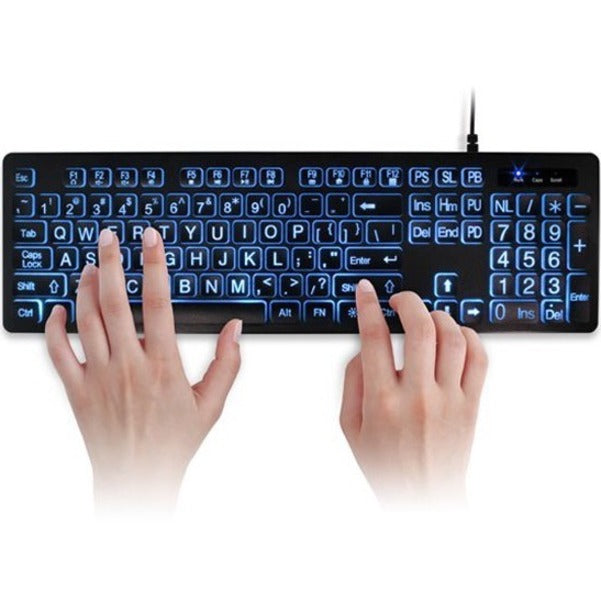 Aluratek Large Print Tri-color LED Backlight Illuminated Keyboard