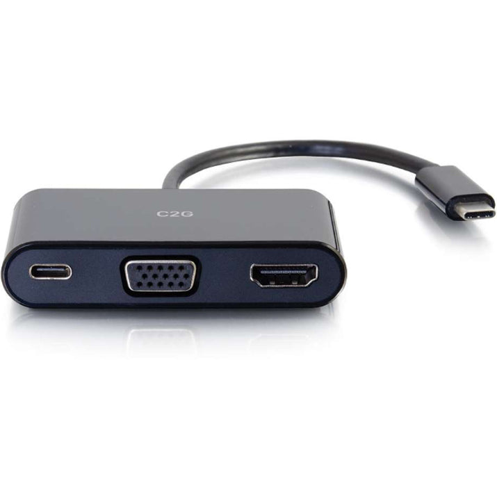 C2G USB C to HDMI and VGA Adapter Converter with Power Delivery - Black