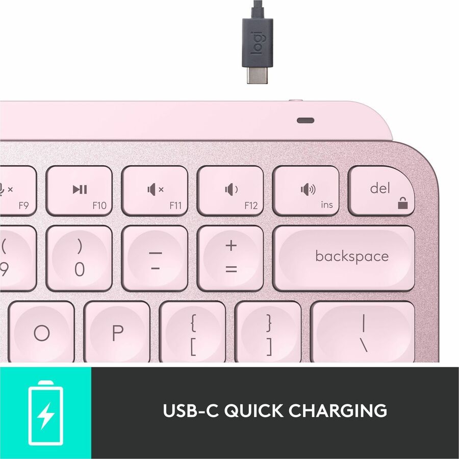 Logitech MX Keys Mini Minimalist Wireless Illuminated Keyboard, Compact, Bluetooth, USB-C - Rose