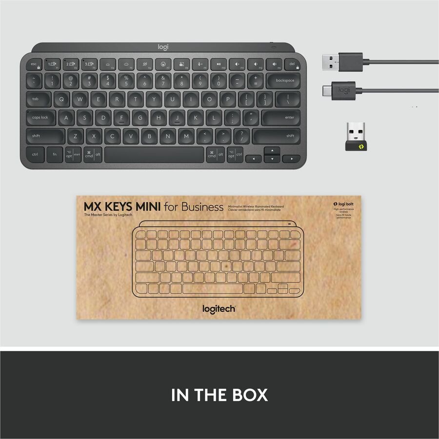 Logitech MX Keys Mini Wireless Illuminated Keyboard for Business, Compact, Logi Bolt Technology, Graphite