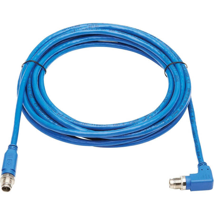Eaton Tripp Lite Series M12 X-Code Cat6 1G UTP CMR-LP Ethernet Cable (Right-Angle M/M), IP68, PoE, Blue, 5 m (16.4 ft.), TAA