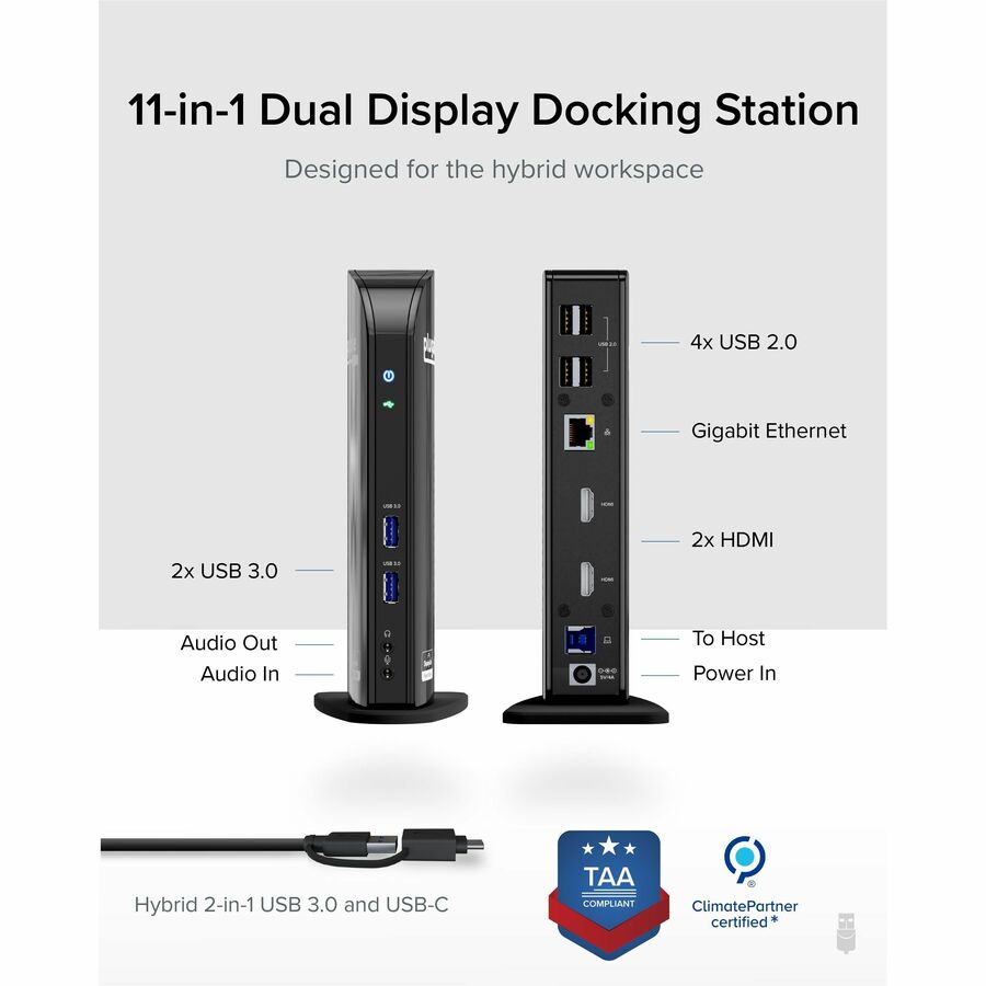 Plugable Laptop Docking Station Dual Monitor for USB-C or USB 3.0