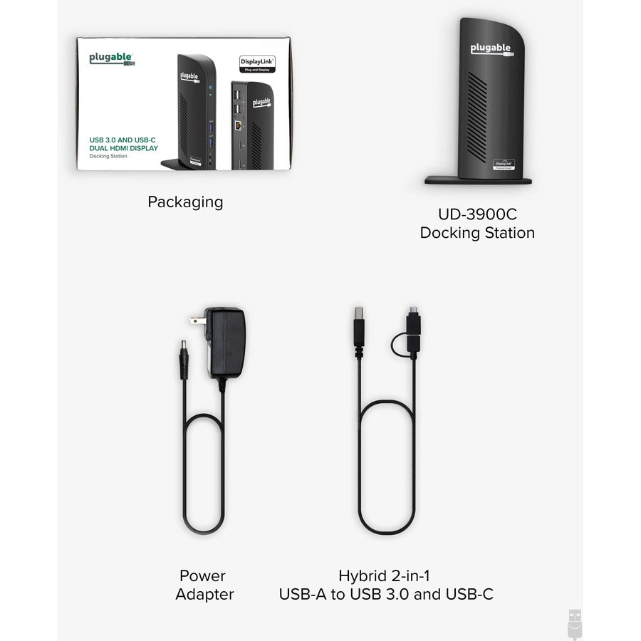 Plugable Laptop Docking Station Dual Monitor for USB-C or USB 3.0