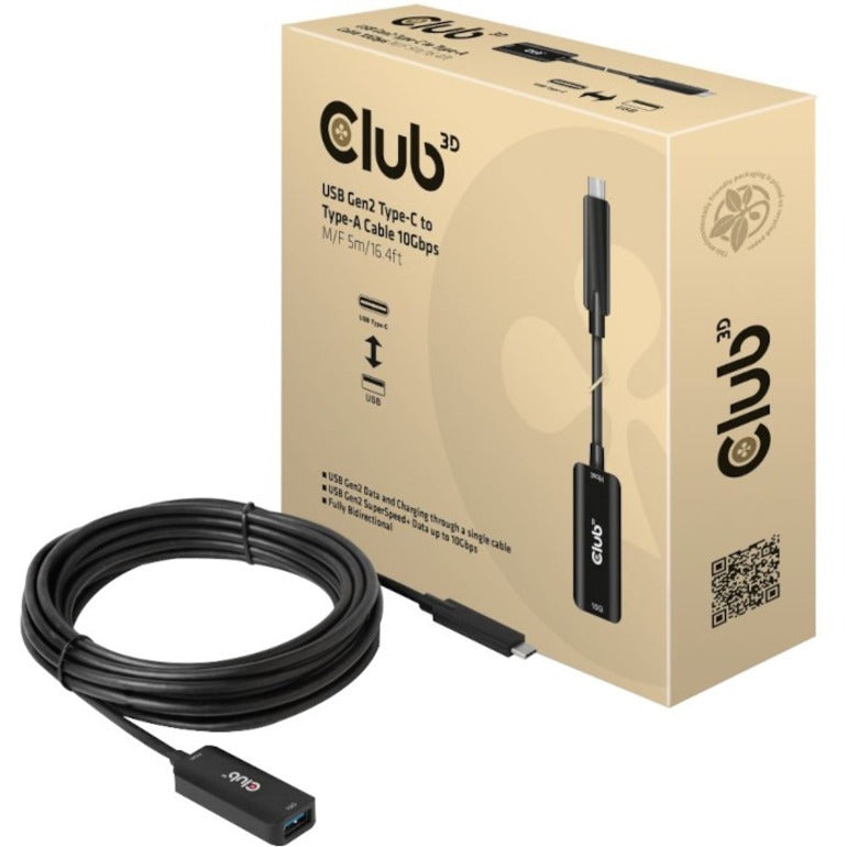 Club 3D USB Gen2 Type-C to Type-A Cable 10Gbps M/F 5m/16.4ft
