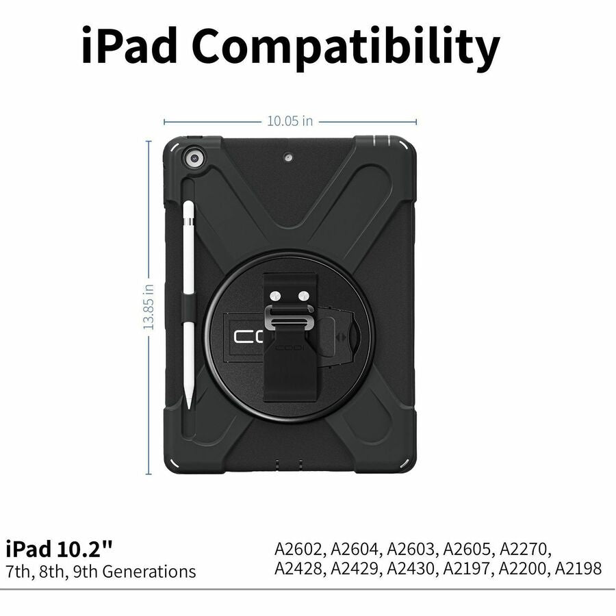 CODi Rugged Carrying Case for 10.2" Apple iPad (Gen 7, 8, 9) Tablet - Black