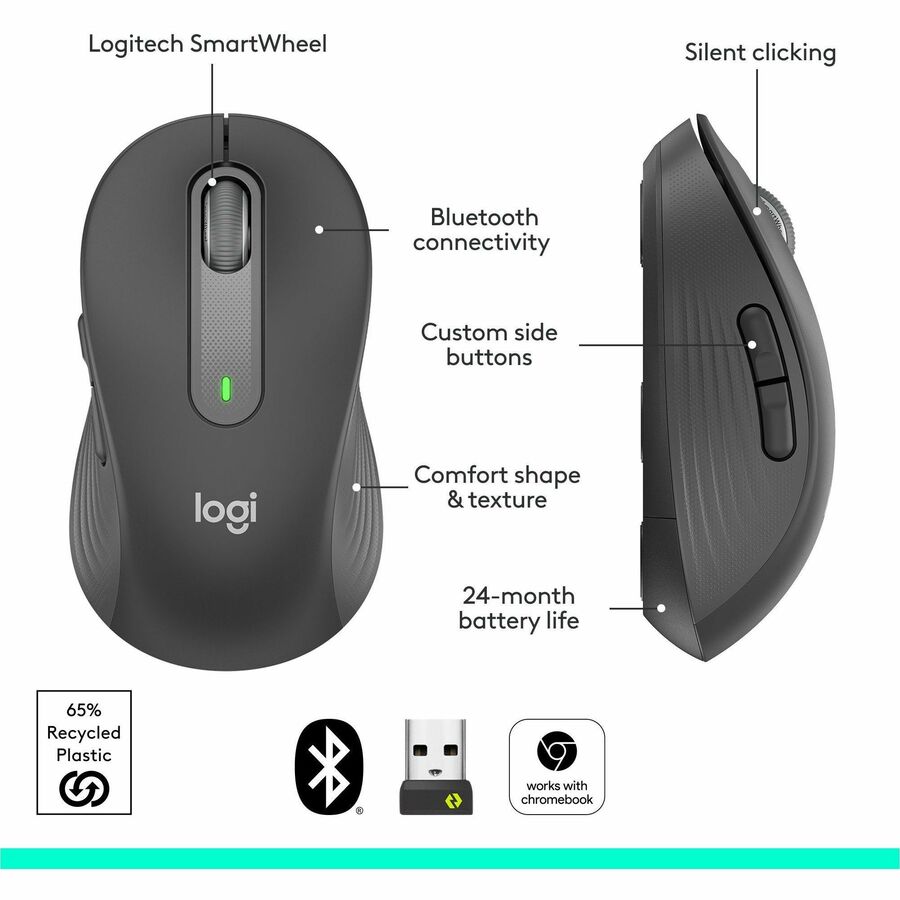 Logitech Signature M650 L Full Size Wireless Mouse - For Large Sized Hands, 2-Year Battery, Silent Clicks, Graphite