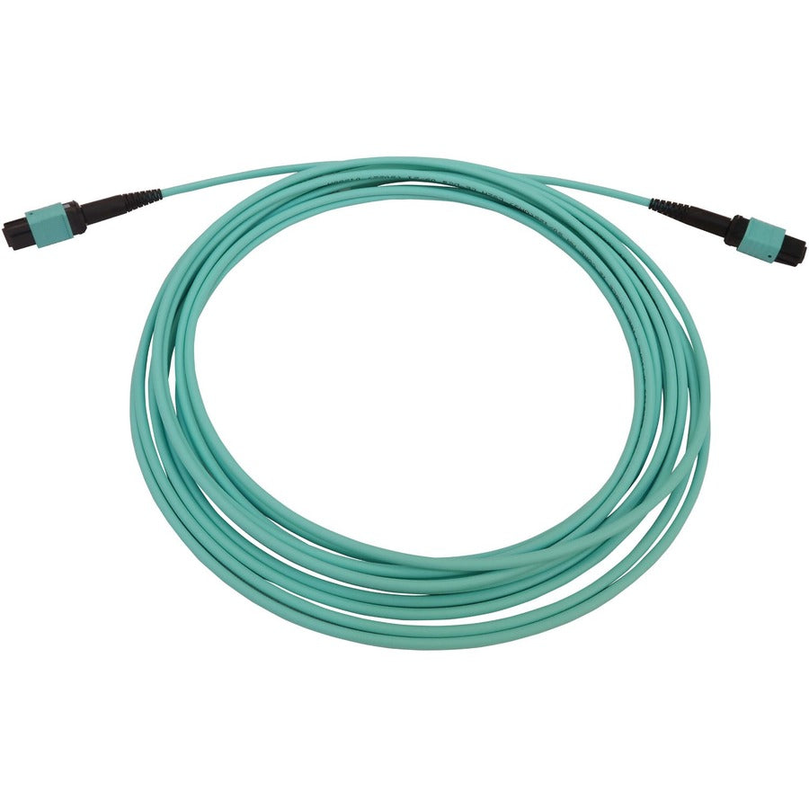 Eaton Tripp Lite Series 40/100/400G Multimode 50/125 OM3 Fiber Optic Cable (12F MTP/MPO-PC F/F), LSZH, Aqua, 5 m (16.4 ft.)