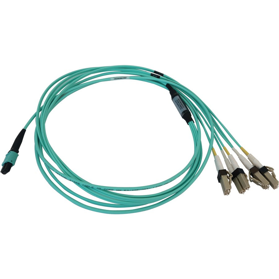 Eaton Tripp Lite Series 40/100/400G Multimode 50/125 OM3 Fiber Optic Cable (12F MTP/MPO-PC to 4x Duplex LC/PC F/M), LSZH, Aqua, 3 m (9.8 ft.)