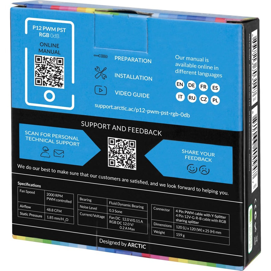 Arctic P12 PWM PST RGB 0dB Semi-Passive 120 mm Case Fan with RGB - 1 Pack
