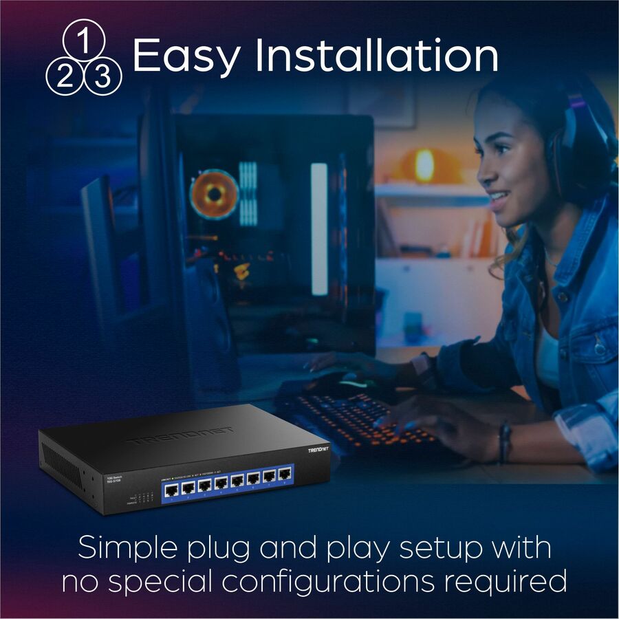 TRENDnet 8 Port 10G Switch,Multi-gig switch,10G Switch,Gigabit Copper,100/1000/10000Mbps Switch,Metal switch,Lifetime Warranty,10G,10GE,10GbE,10 GigE,10GBASE-T,5GBASE-T,2.5GBASE-T,2.5Gbps., Ethernet, 6.3 in, TEG-S708