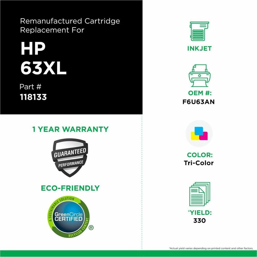 Clover Imaging Remanufactured High Yield Tri-Color Ink Cartridge for HP 63XL (F6U63AN)