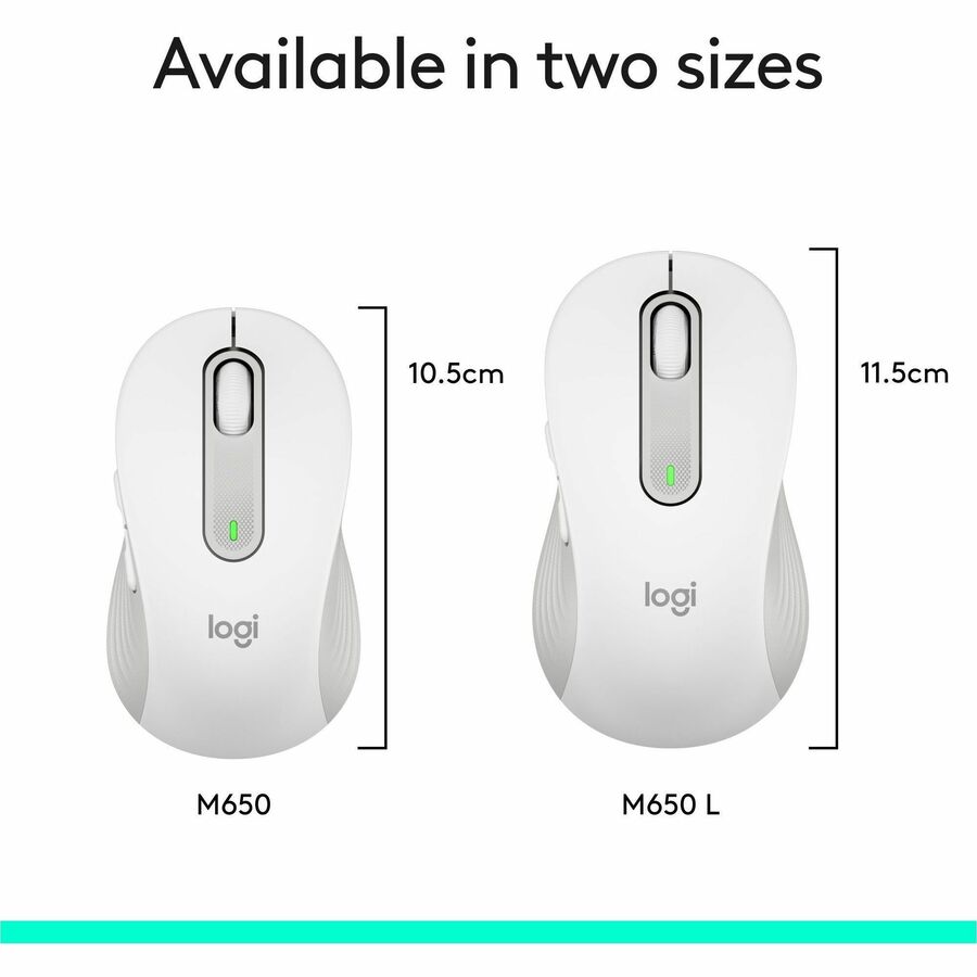 Logitech M650 L Wrls Mouse  Offwhite, 3.92 oz, Bluetooth, USB, Wireless