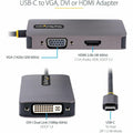 StarTech.com USB C Video Adapter, USB C to HDMI DVI VGA Adapter, 4K 60Hz, Aluminum, Video Display Adapter, USB Type C Travel Adapter