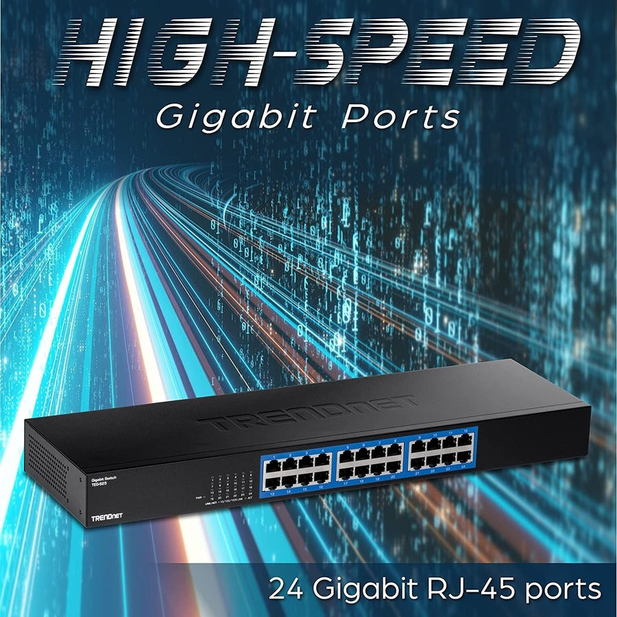 TRENDnet 24 Ports - Gigabit Ethernet - 1000Base-X - 2 Layer Supported - Power Supply - 14.24 W Power Consumption - Twisted Pair - 1U High - Rack-mountable, 6.3 in, TEG-S25