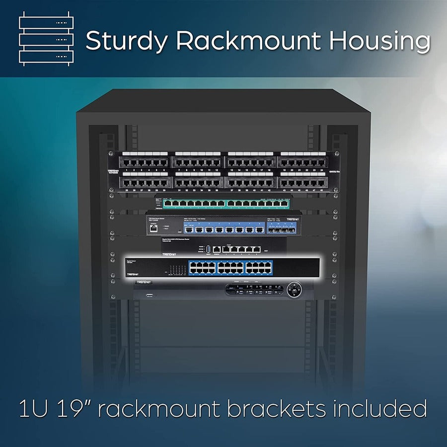 TRENDnet 24 Ports - Gigabit Ethernet - 1000Base-X - 2 Layer Supported - Power Supply - 14.24 W Power Consumption - Twisted Pair - 1U High - Rack-mountable, 6.3 in, TEG-S25