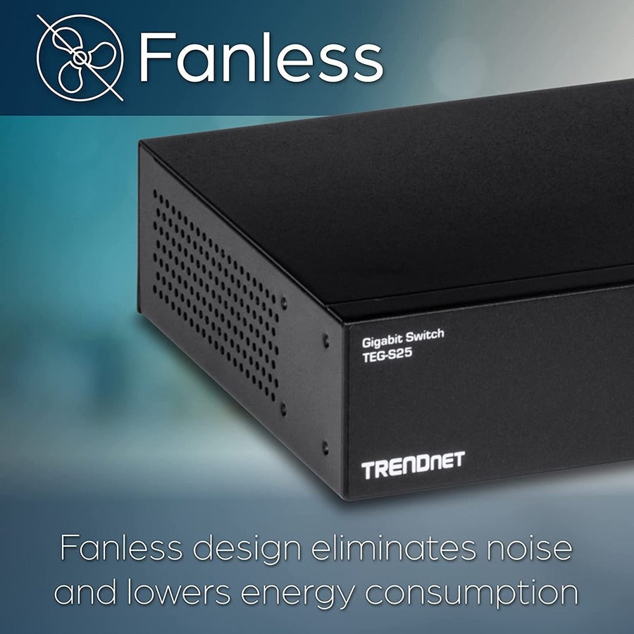 TRENDnet 24 Ports - Gigabit Ethernet - 1000Base-X - 2 Layer Supported - Power Supply - 14.24 W Power Consumption - Twisted Pair - 1U High - Rack-mountable, 6.3 in, TEG-S25
