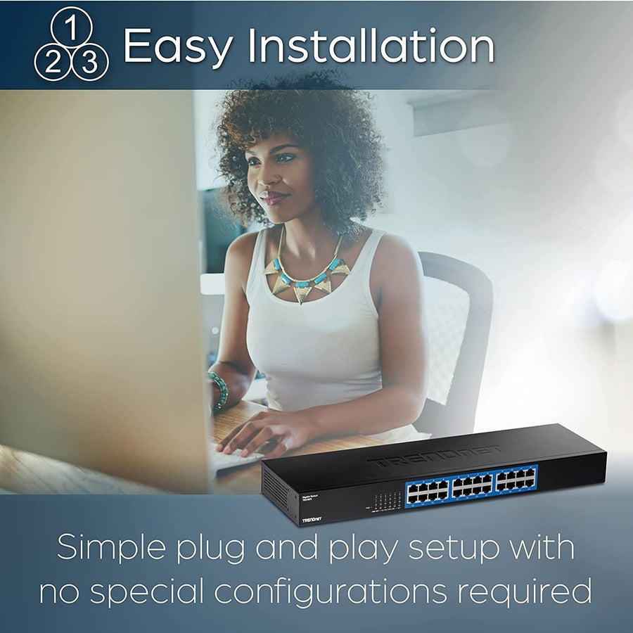 TRENDnet 24 Ports - Gigabit Ethernet - 1000Base-X - 2 Layer Supported - Power Supply - 14.24 W Power Consumption - Twisted Pair - 1U High - Rack-mountable, 6.3 in, TEG-S25