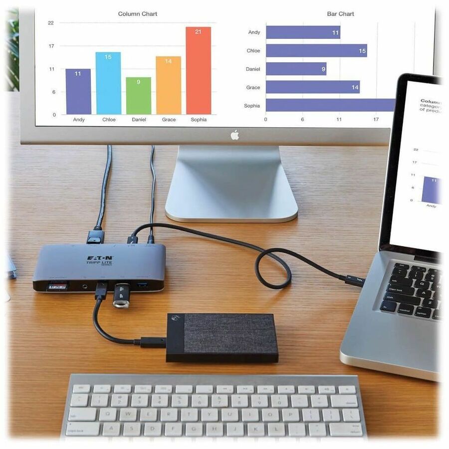 Eaton Tripp Lite Series Thunderbolt 3 Dock with USB-C Compatibility, Dual Display - 8K DisplayPort, USB 3.2 Gen 2 10G, USB-A/USB-C Hub, GbE, International Plug Adapters