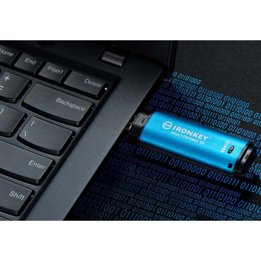 KINGSTON IronKey Vault Privacy 50 Series 256GB USB 3.2 (Gen 1) Type A Flash Drive - 256 GB, 150 m, Blue, IKVP50