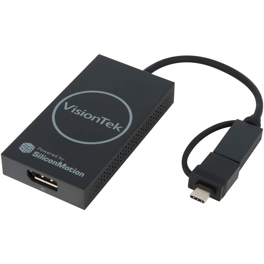 The VisionTek VT80 USB 3.0 to DisplayPort Adapter allows you to easily connect your Windows™, Mac™ or Chrome™ laptop to an additional 4K display.     Supports 1 Display (DP) via Silicon Motion USB Graphics   USB-A or USB-C connection to host system