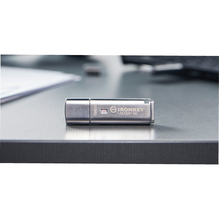 Kingston IronKey Locker+ 50 USB Flash Drive, 115 m, IKLP50, Silver