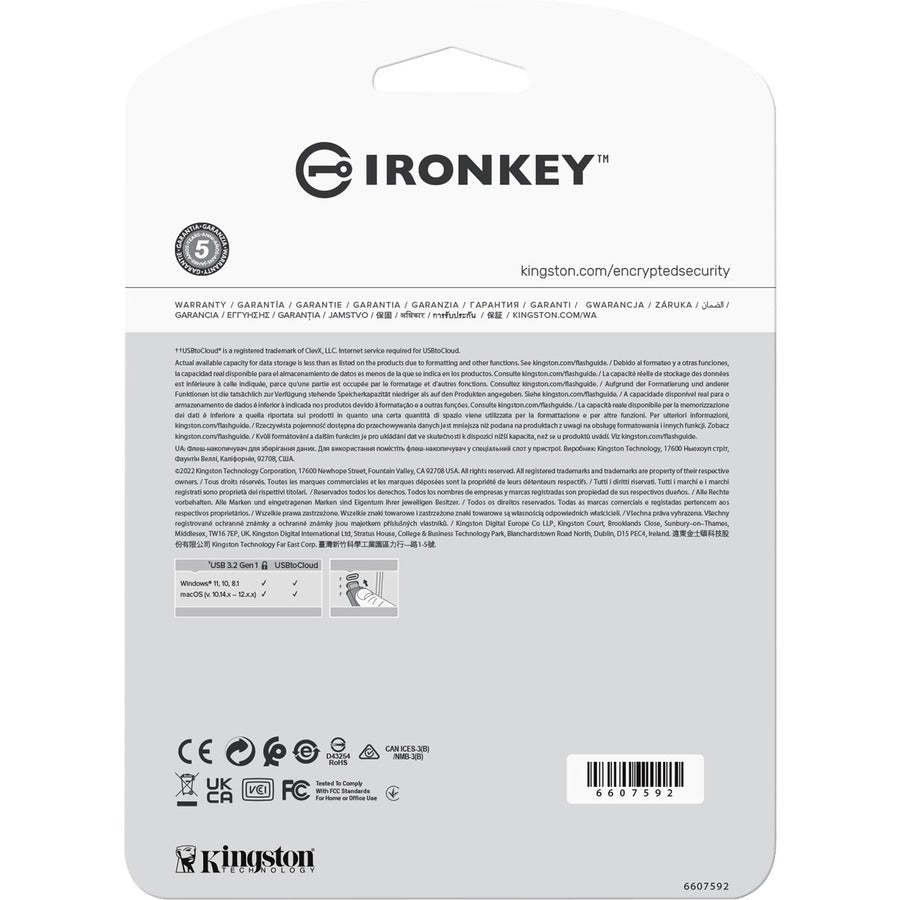Kingston IronKey Locker+ 50 USB Flash Drive, 115 m, IKLP50, 4G, Silver