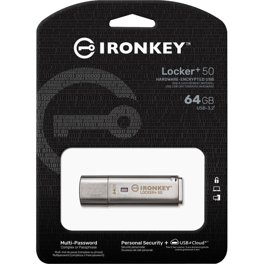 Kingston IronKey Locker+ 50 USB Flash Drive, 115 m, IKLP50, 4G, Silver