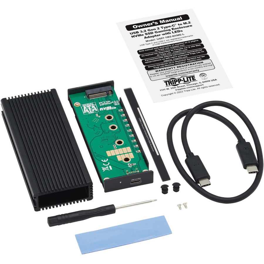 Eaton Tripp Lite Series USB-C to M.2 NVMe and SATA SSD (M-Key) Gaming Enclosure Adapter - USB 3.2 Gen 2 (10 Gbps), LEDs