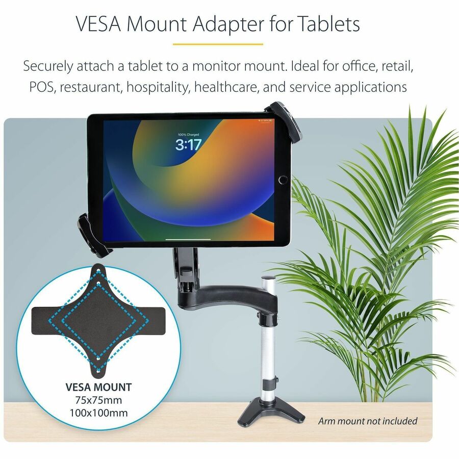 StarTech.com VESA Mount Adapter for Tablets 7.9 to 12.5in, Up to 2kg /4.4lb, 75x75/100x100, Universal Anti-Theft Tablet VESA Mount Clamp