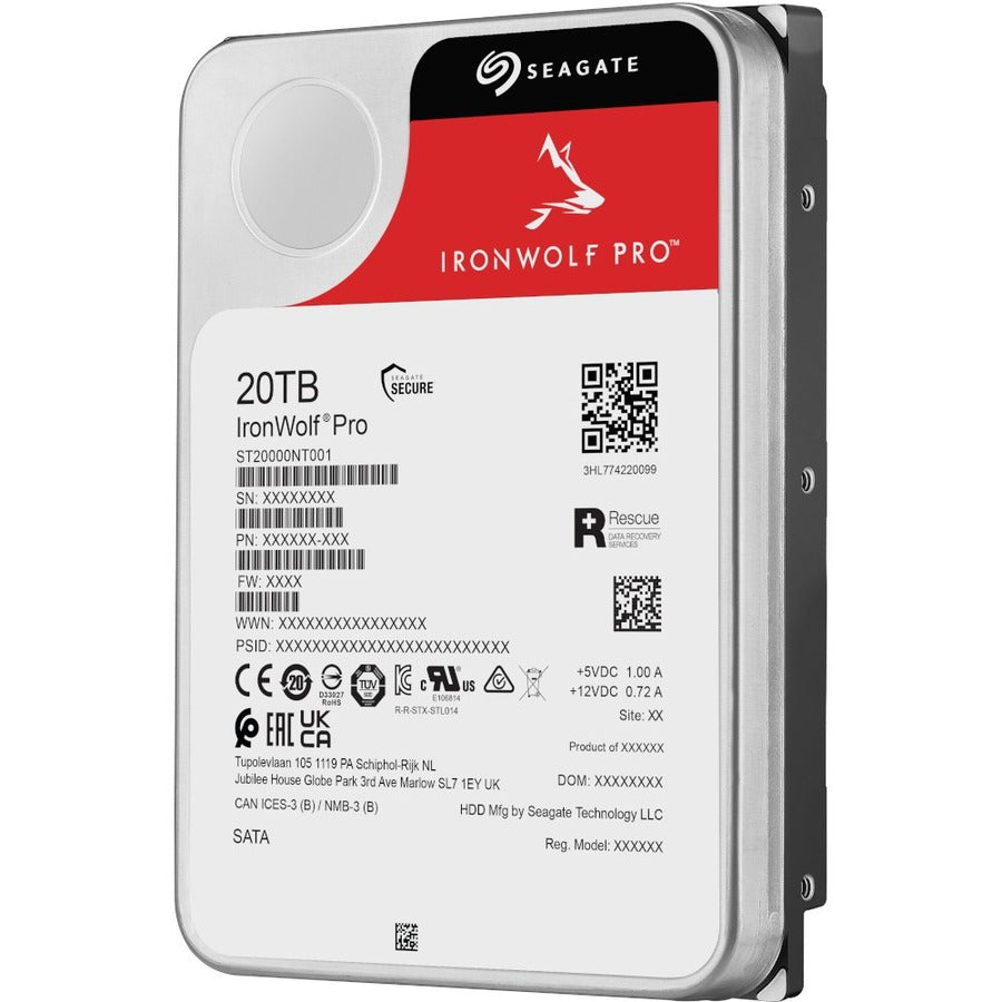 Seagate IronWolf Pro ST20000NT001 20 TB Hard Drive - 3.5" Internal - SATA (SATA/600) - Conventional Magnetic Recording (CMR) Method