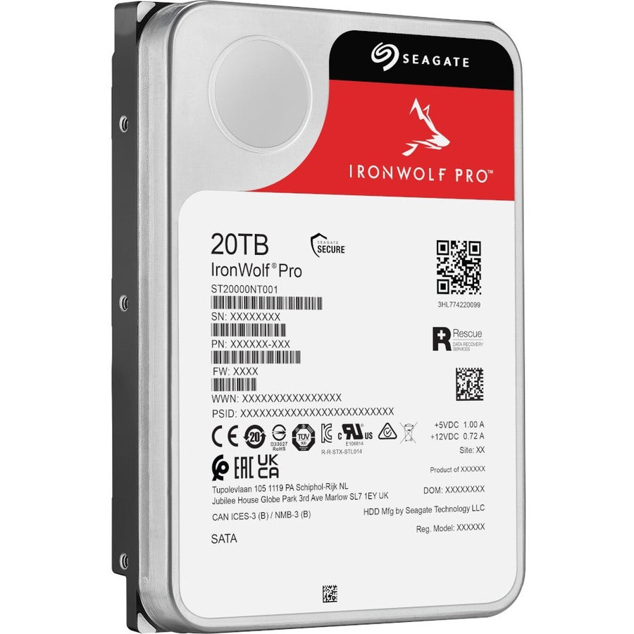 Seagate IronWolf Pro ST20000NT001 20 TB Hard Drive - 3.5" Internal - SATA (SATA/600) - Conventional Magnetic Recording (CMR) Method
