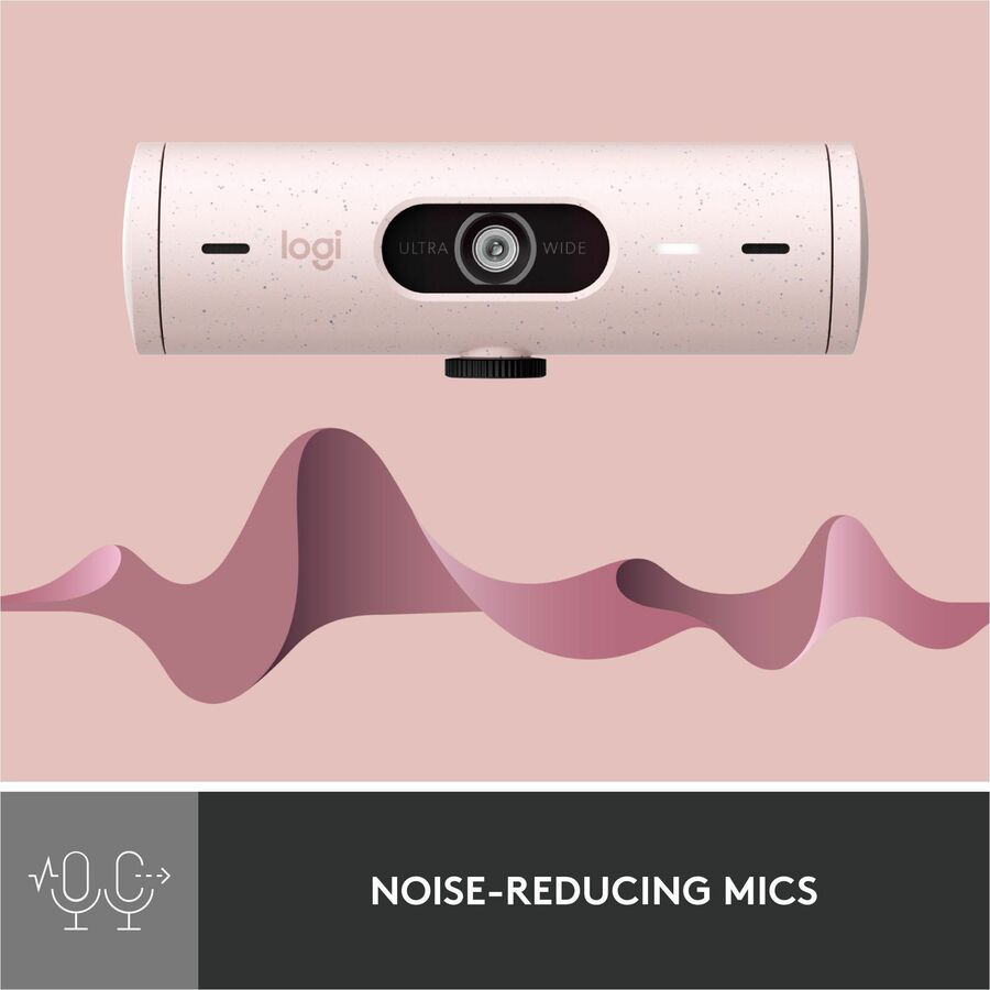 Logitech Brio 500 Full HD webcam, auto framing, noise-reducing mics, privacy shutter, streaming & video calling, Rose