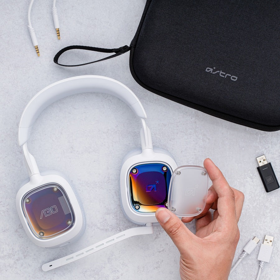 Astro A30 WIRELESS HEADSET-WHITE PS, 12.06 oz, A30 Gaming Headset LIGHTSPEED USB-A Transmitter Removable Boom Microphone 1.5 m 3.5mm Analog Cable 1.5 m USB-C To USB-A Charge Cable A30 Headset Case, Bluetooth/RF, Rechargeable Battery
