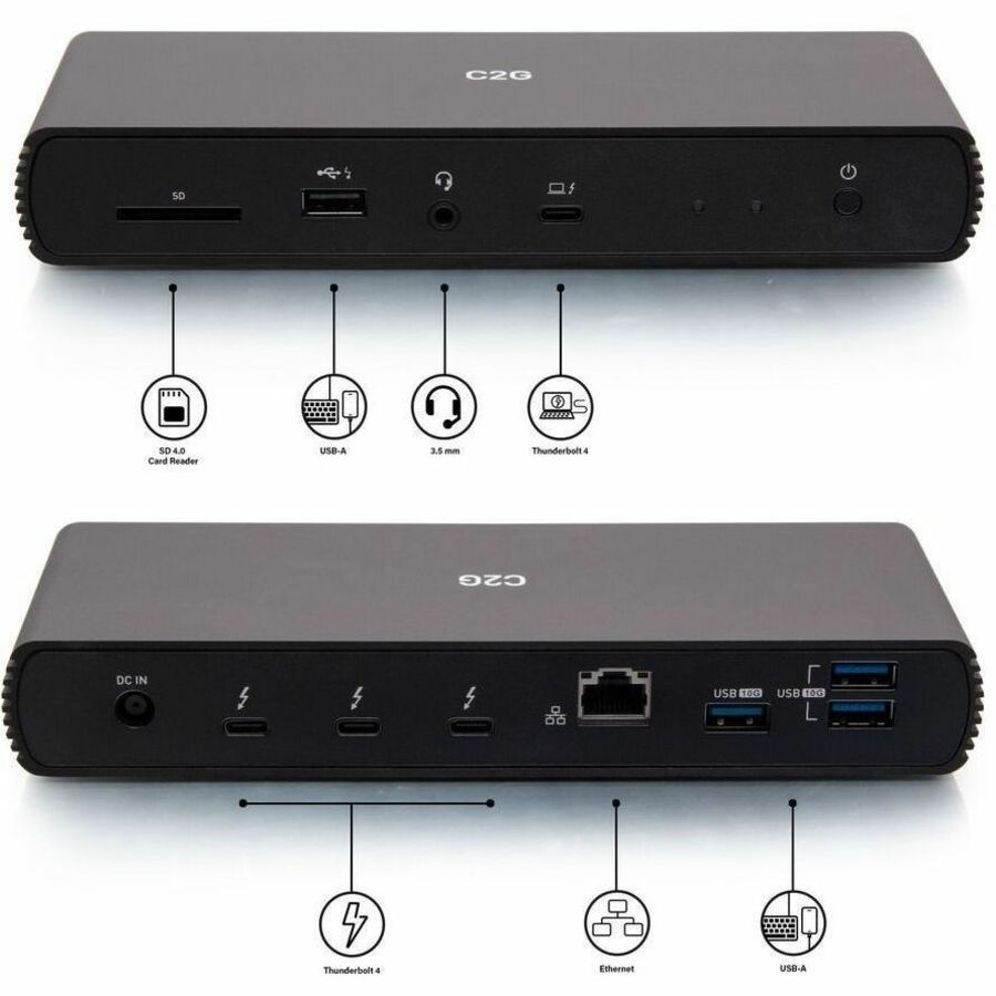 C2G Thunderbolt 4 Dock - Dual Monitor Docking Station with USB, Ethernet, SD Reader, and AUX - Power Delivery up to 90W