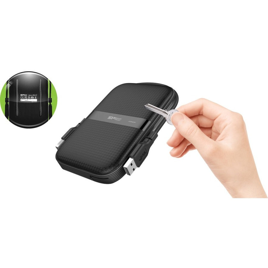 Silicon Power Armor A60 5 TB Portable Solid State Drive - External - Black/Black/Green