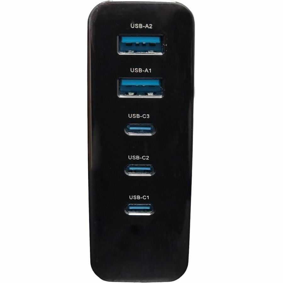 4XEM 4XEM's GaN 140W GAN Power Delivery Charger Quintuple Output With Display, Black, 4XGAN016140WB, USB