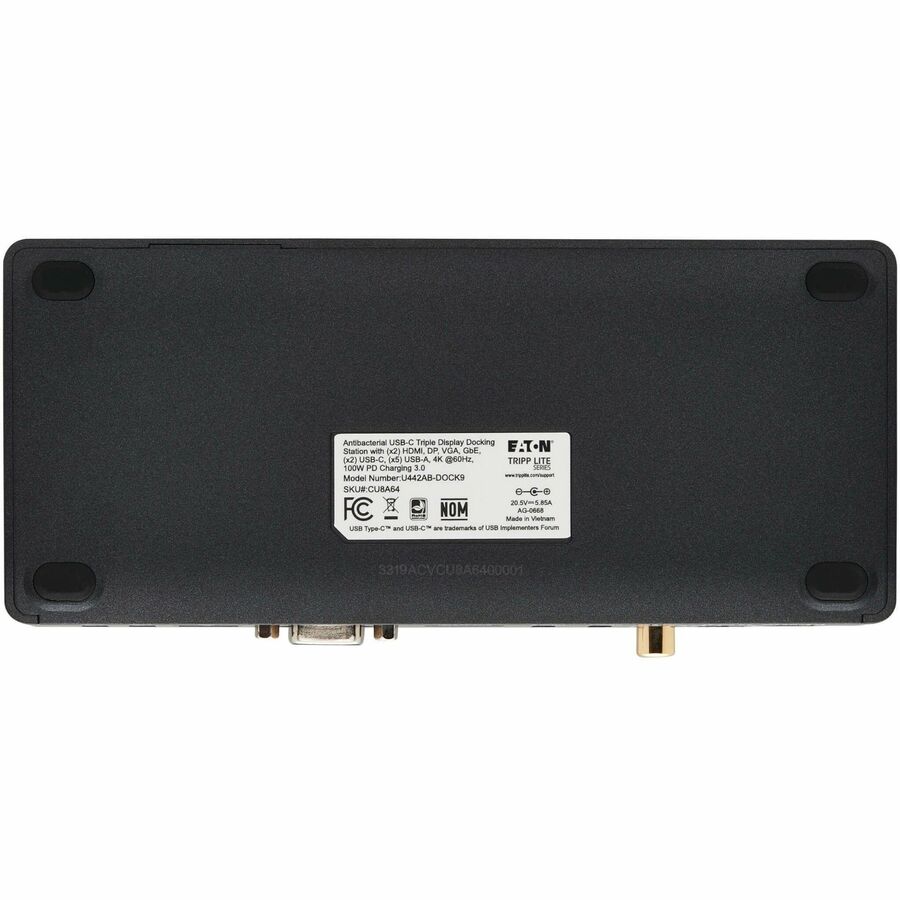 Eaton Tripp Lite Series USB-C Dock, Triple Display - 4K 60 Hz HDMI/DisplayPort, VGA, USB 3.2 Gen 2, USB Hub, Gigabit Ethernet, 100W PD Charging, Antibacterial