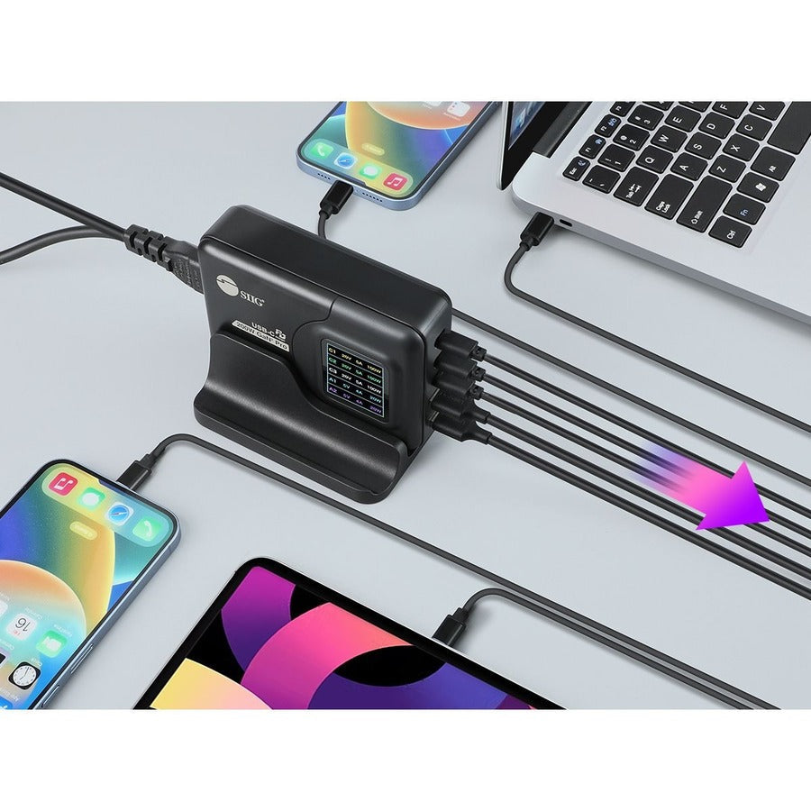 SIIG 200W GaN PD Charger with Charging Display- 3C2A