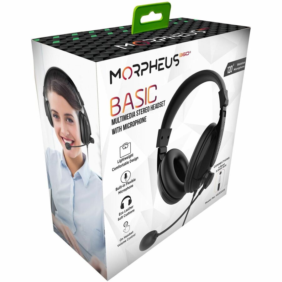 Morpheus 360 Basic Multimedia Stereo Headset - Adjustable Microphone - Lightweight Comfortable Design - Eco Leather Ear Cushions - HS3000S