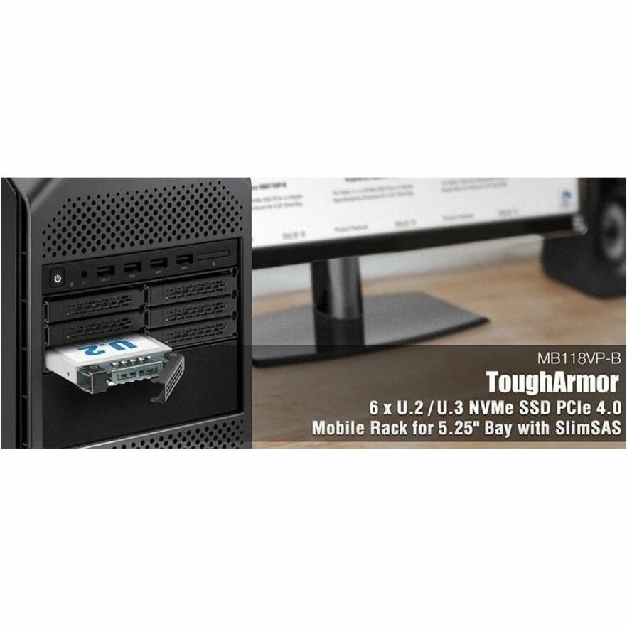 Icy Dock CP097 Drive Enclosure for 5.25" U.2, U.3, PCI Express NVMe 4.0 x4 - SFF-8654 SlimSAS Host Interface Internal - Black