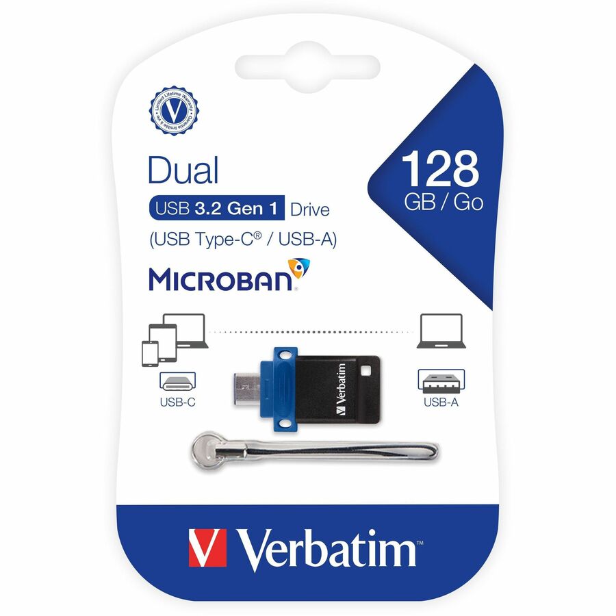 Verbatim 128GB Store 'n' Go Dual USB Flash Drive for USB-C Devices - Blue