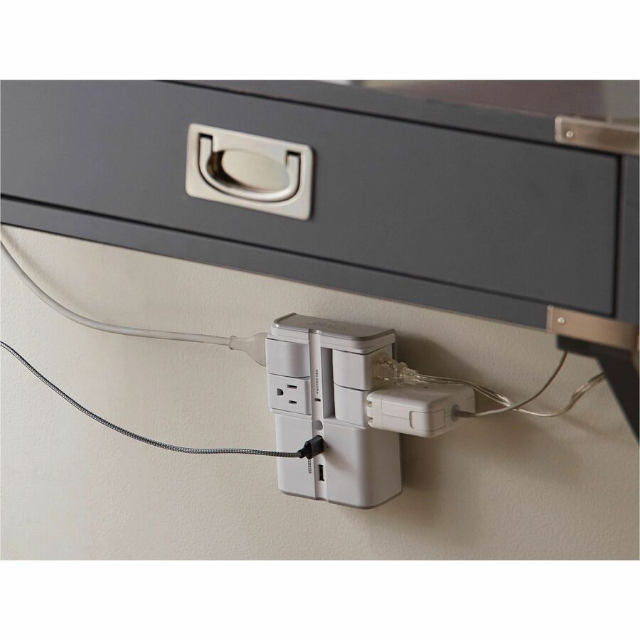 Legrand Sanus On-Wall Surge Protector - 4 Rotating Outlet Power Strip with USB ports - White